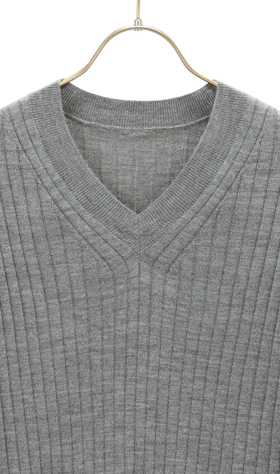 《毛玉CLEARニット》リブVネックプルオーバー《#すごセーター》 グレー S