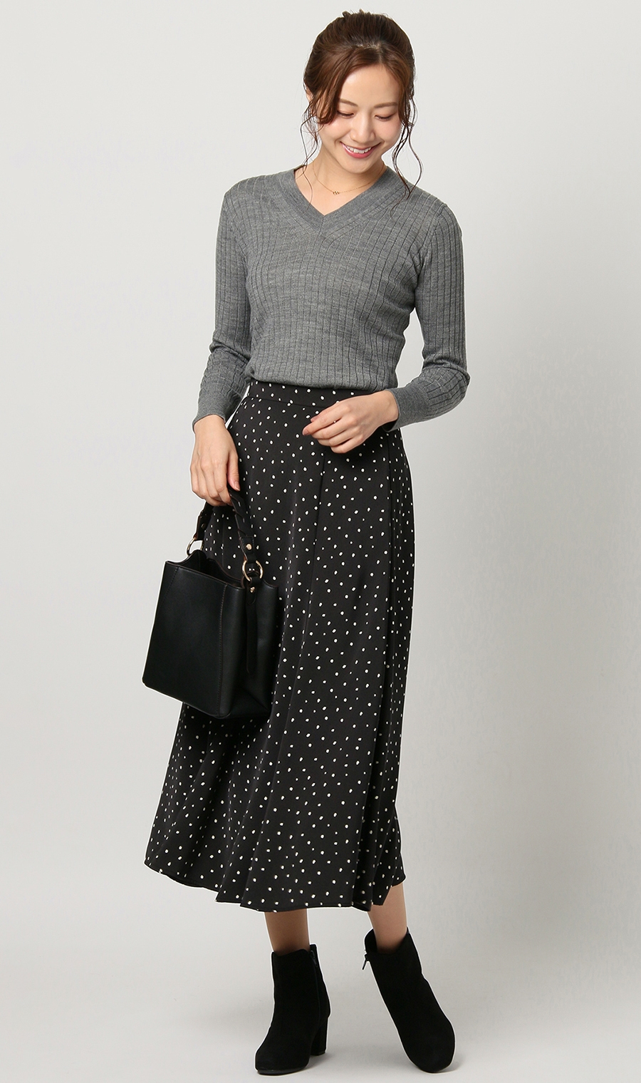 《毛玉CLEARニット》リブVネックプルオーバー《#すごセーター》 グレー S