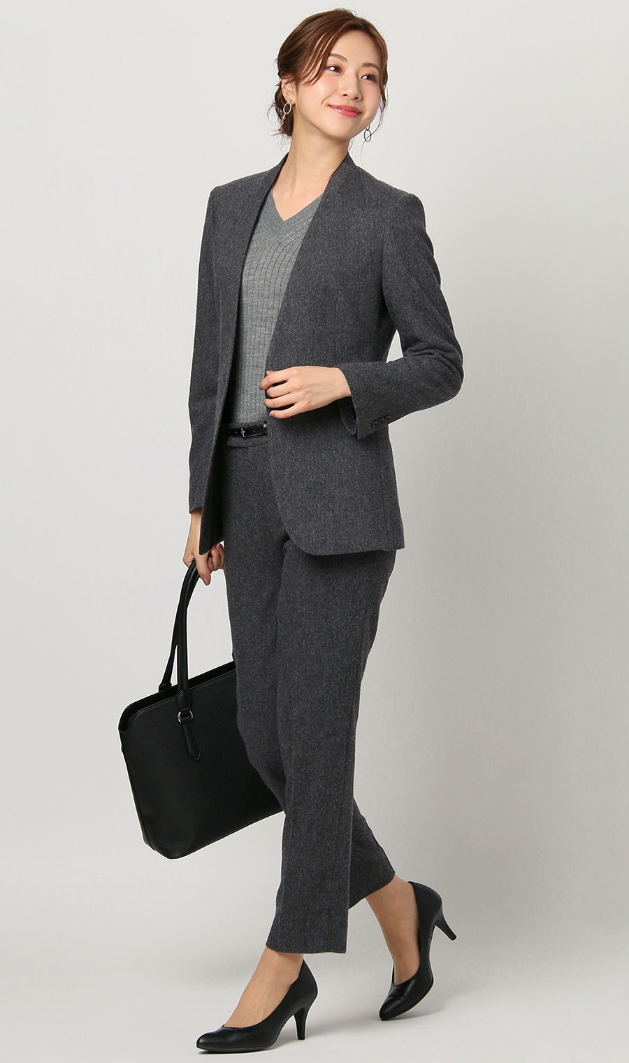 《毛玉CLEARニット》リブVネックプルオーバー《#すごセーター》 グレー S