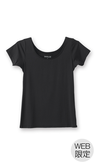 脇汗パット付UネックTシャツ【レディース】【SHIELDE】【WEB限定】