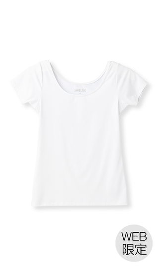 脇汗パット付UネックTシャツ【レディース】【SHIELDE】【WEB限定】