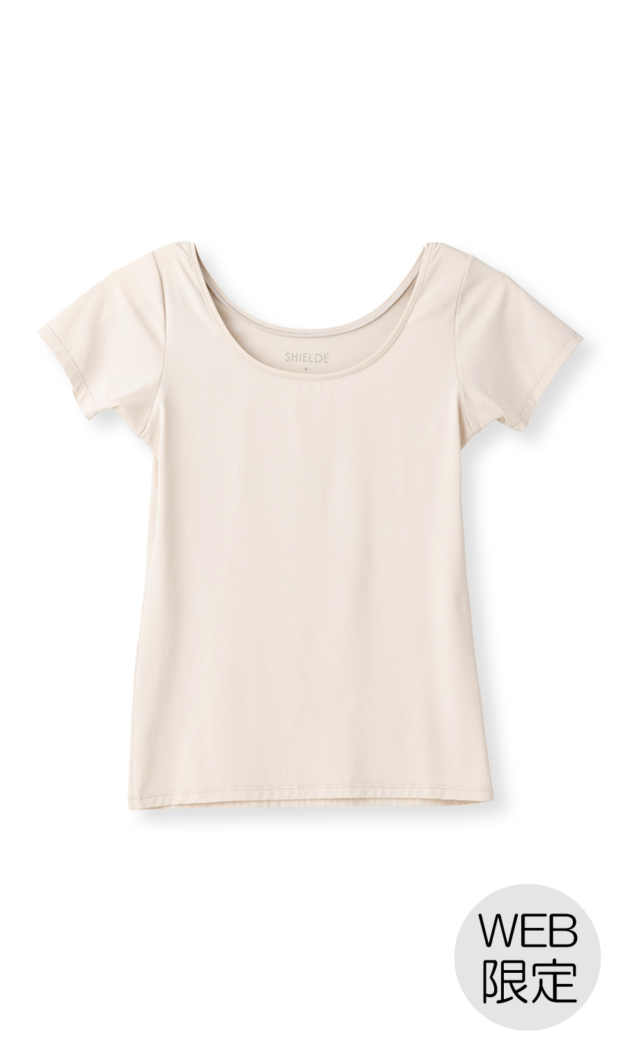 脇汗パット付UネックTシャツ【レディース】【SHIELDE】【WEB限定】 ベージュ M